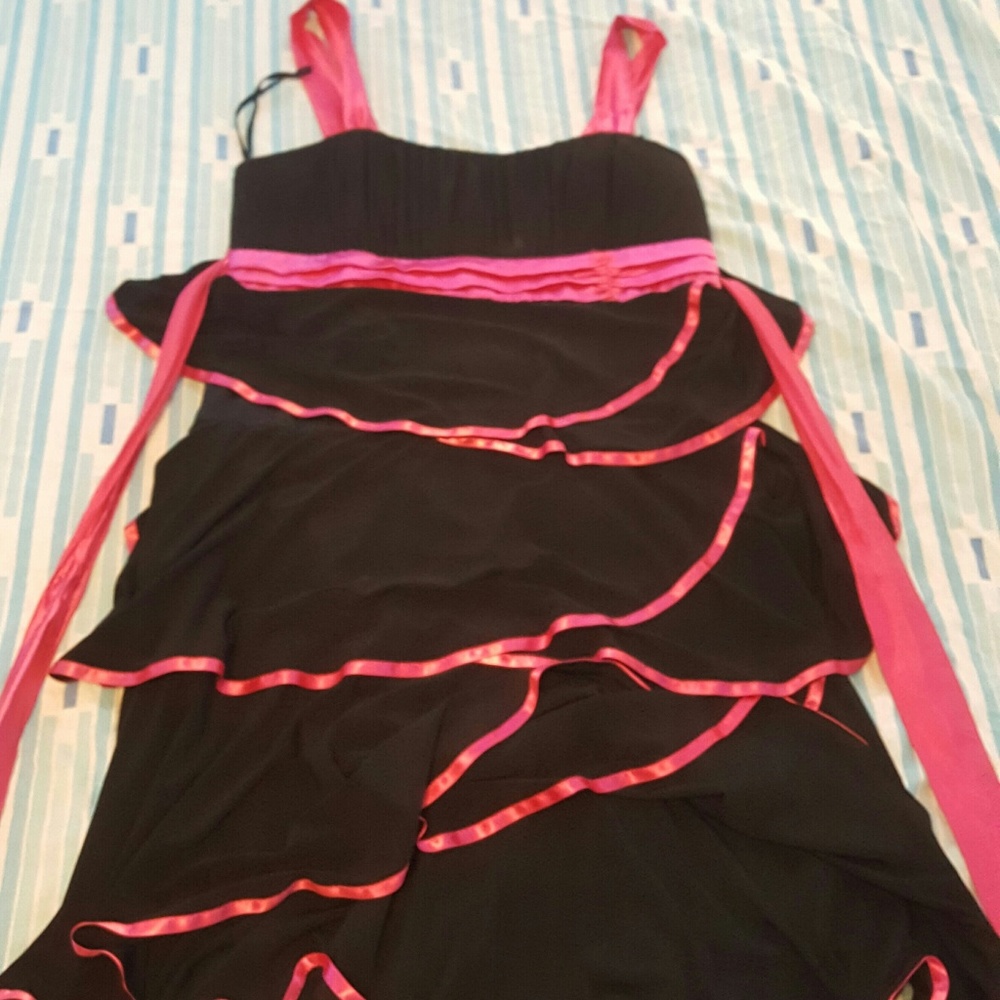 DEB Pink/Black ruffled formal Dress